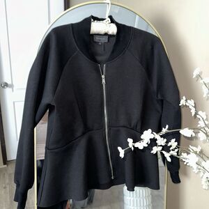 Gracia Womens Black Zip Front Peplum Work Suite Jacket‎ Business Size L